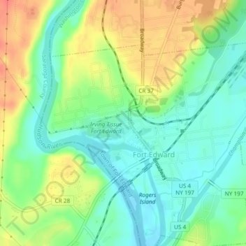 Fort Edward Feeder Canal topographic map, elevation, terrain