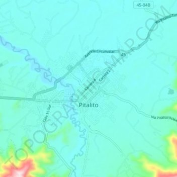 Pitalito topographic map, elevation, terrain