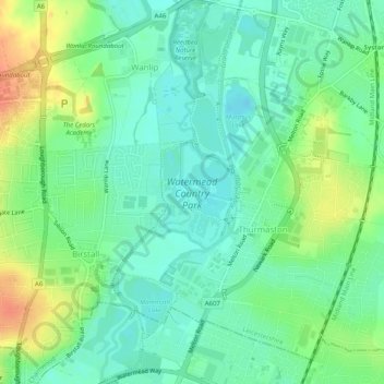 Watermead Country Park topographic map, elevation, terrain