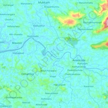 Chaliyar River topographic map, elevation, terrain