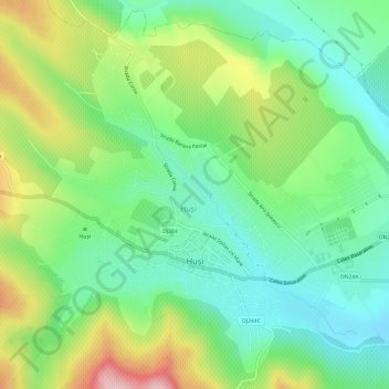 Huși topographic map, elevation, terrain
