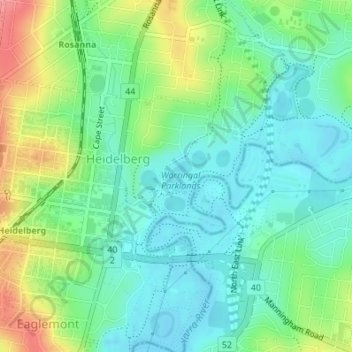 Warringal Swamp topographic map, elevation, terrain