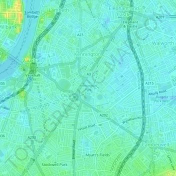 Kennington Park topographic map, elevation, terrain