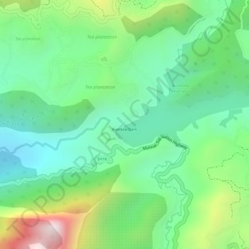 Kundala Dam topographic map, elevation, terrain