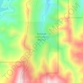 Stebbins Cold Canyon Reserve topographic map, elevation, terrain