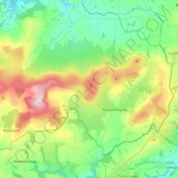 Preseli Mountains topographic map, elevation, terrain