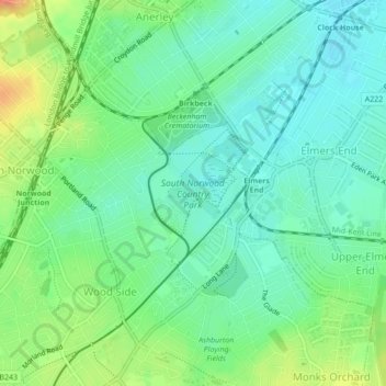 South Norwood Country Park Topographic Map, Elevation, Terrain