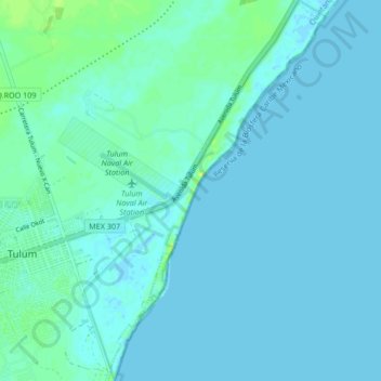 Zona de Monumentos Arqueológicos de Tulum topographic map, elevation, terrain