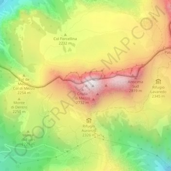 Tre Cime di Lavaredo - Drei Zinnen topographic map, elevation, terrain