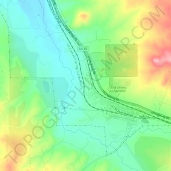 Sedalia topographic map, elevation, terrain