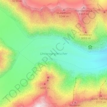 Unteraargletscher topographic map, elevation, terrain