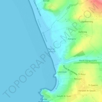 Plage de Lestrevet topographic map, elevation, terrain