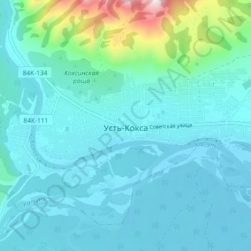 Ust-Koksa topographic map, elevation, terrain