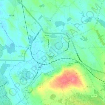 Longford topographic map, elevation, terrain