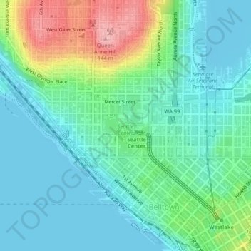 Seattle Center topographic map, elevation, terrain
