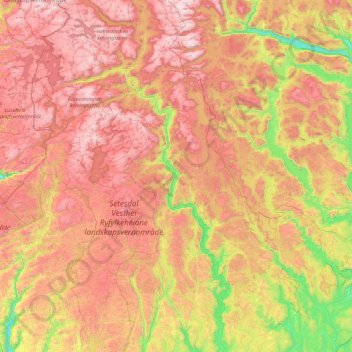 Setesdal topographic map, elevation, terrain