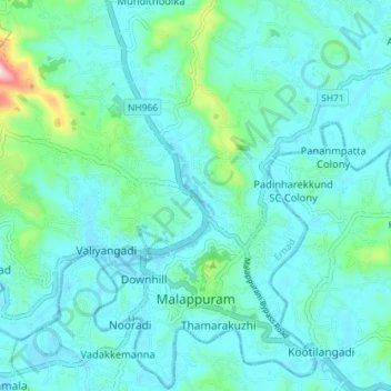 Malappuram topographic map, elevation, terrain