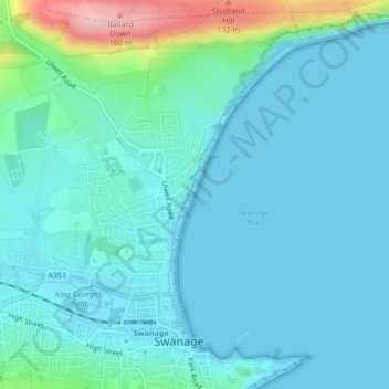 Swanage Beach topographic map, elevation, terrain