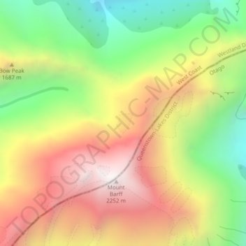 Arawata Glacier topographic map, elevation, terrain