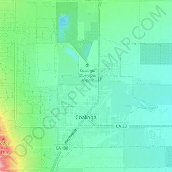 Coalinga topographic map, elevation, terrain