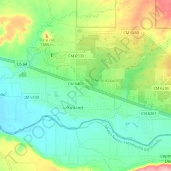 Kirtland topographic map, elevation, terrain