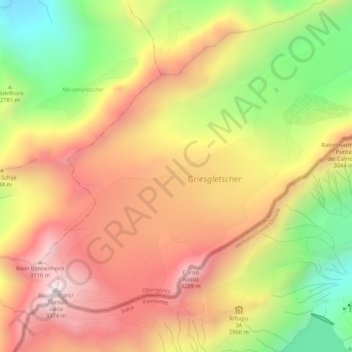 Griesgletscher topographic map, elevation, terrain