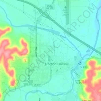 Junction topographic map, elevation, terrain