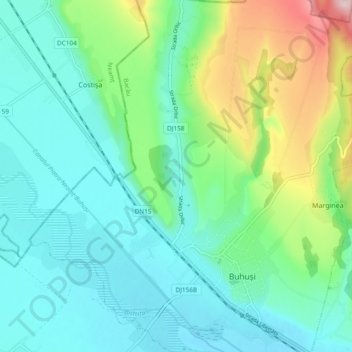 Bacău topographic map, elevation, terrain