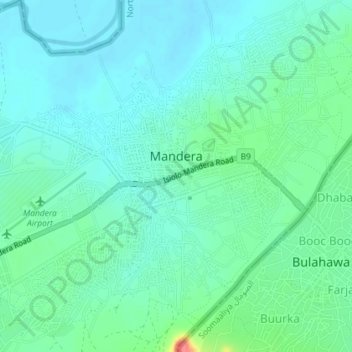 Mandera topographic map, elevation, terrain