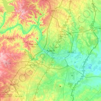 Austin Texas Elevation Map Austin Topographic Map, Elevation, Relief