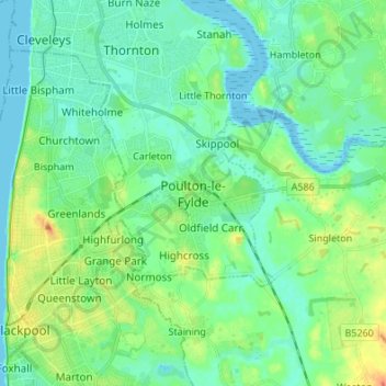Map Of Poulton Le Fylde Poulton-Le-Fylde Topographic Map, Elevation, Relief