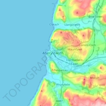 Aberystwyth topographic map, elevation, relief