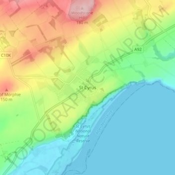 St Cyrus topographic map, elevation, relief
