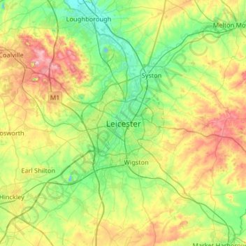 Leicester topographic map, elevation, relief