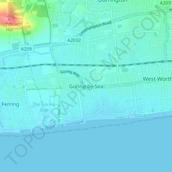 Map Of Goring By Sea Goring-By-Sea Topographic Map, Elevation, Relief