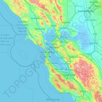 San Francisco Bay Topographic Map San Francisco Bay Area Topographic Map, Elevation, Relief