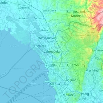 Topographic Map Of Manila Valenzuela Topographic Map, Elevation, Relief