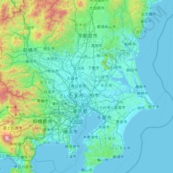 関東地方 Topographic Map Elevation Relief 関東地方 Topographic Map Elevation Relief