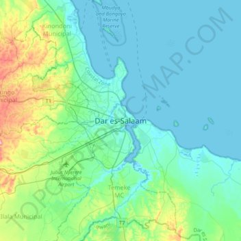 Dar Es Salaam Map Dar Es-Salaam Topographic Map, Elevation, Relief
