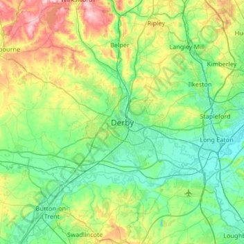 Derby topographic map, elevation, relief