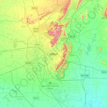 Topographic Map Of Rajasthan Jaipur Topographic Map, Elevation, Relief