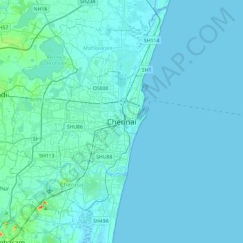 Topographic Map Of Chennai Chennai Topographic Map, Elevation, Relief