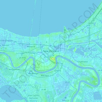New Orleans Elevation Map New Orleans Topographic Map, Elevation, Relief