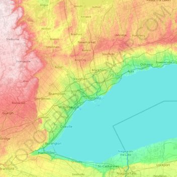 Toronto (city) topographic map, elevation, relief