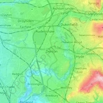 Denton topographic map, elevation, relief