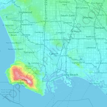 Los Angeles Elevation Map Carson Topographic Map, Elevation, Relief