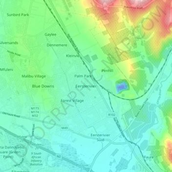 Eersterivier topographic map, elevation, relief