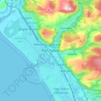 Port Talbot Topographic Map Elevation Relief