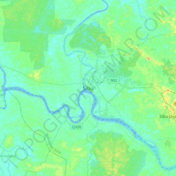 Sibu Topographic Map Elevation Relief