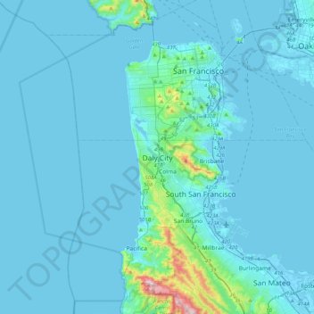 Monterey Bay Topographic Map Daly City Topographic Map, Elevation, Relief